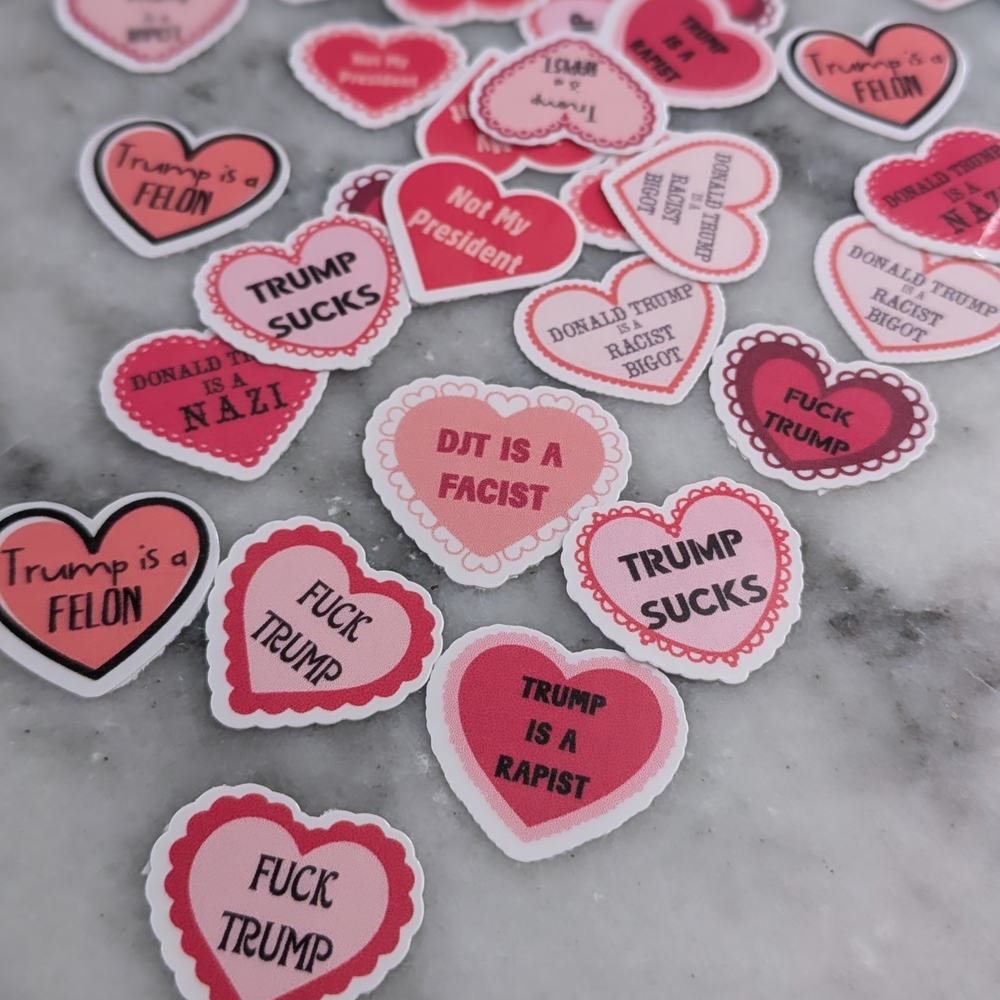 Pack Of 50 Heart-Shaped 1" FDT Political Statement Stickers